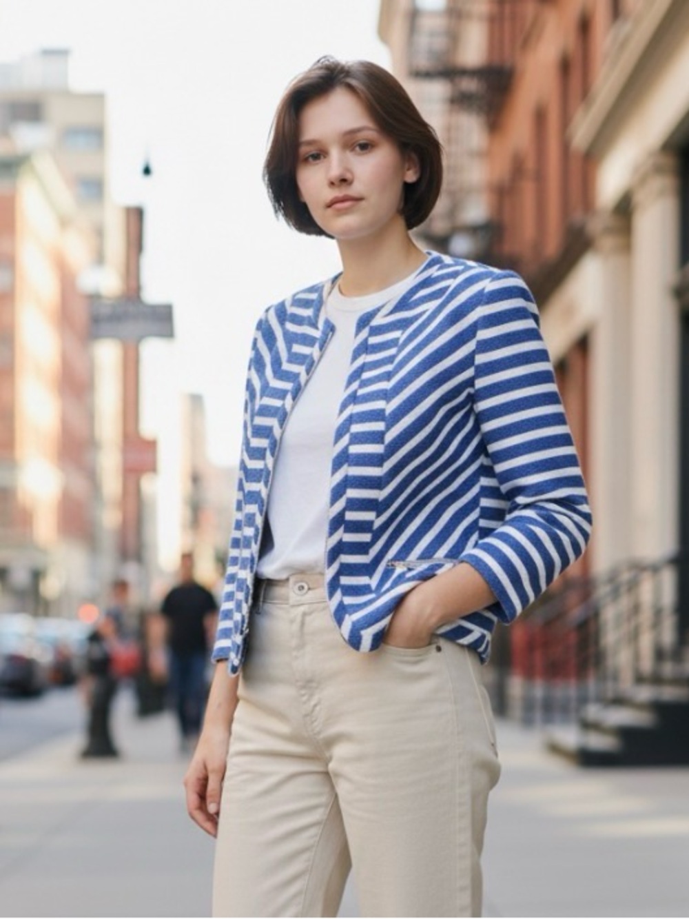 Melanie Lyne Zip Up Tweed Style Blue and White Jacket